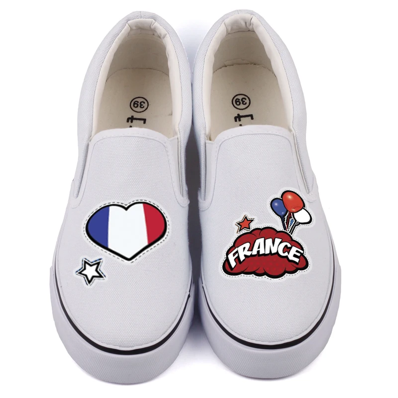 

Hand Printed Romantic French Pop Art Canvas Shoes Women Flat Loafers Creative Custom France Flag Designer Casual Walking Shoes