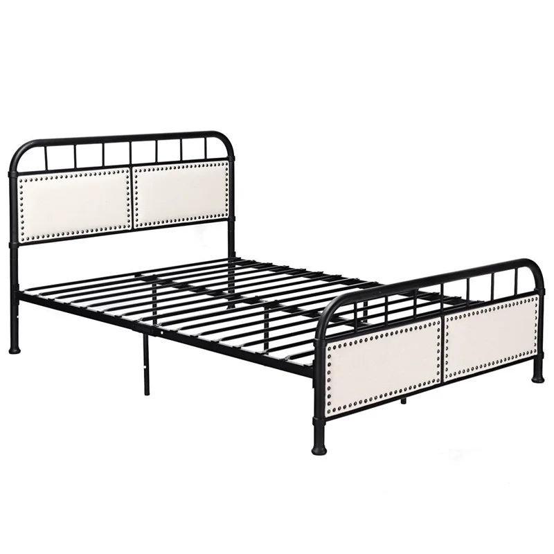 Modern Full Size Metal Upholstered Panel Headboard Bed Frame Bed Room Furniture High Quality HW59206