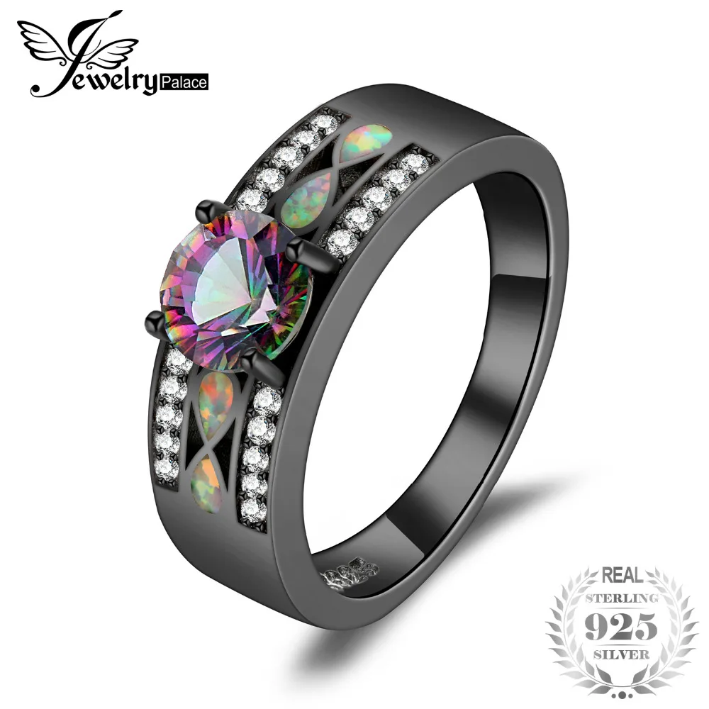 

JewelryPalace Fashion Mystic Quartz Created Opal Band Ring 925 Sterling Silver best gift for girlfriend birthday present