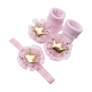 

Infat Lovely Baby Cute Lace Cotton Socks with Crown Hairband Photography Props Set 0-24M Newborn Party Gifts 2pcs