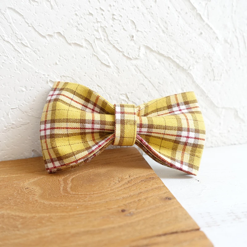

dog collar led with bow tie for pet shop and dog person, Lemon plaid dog collar and leash set dog accessories 5 sizes SS057