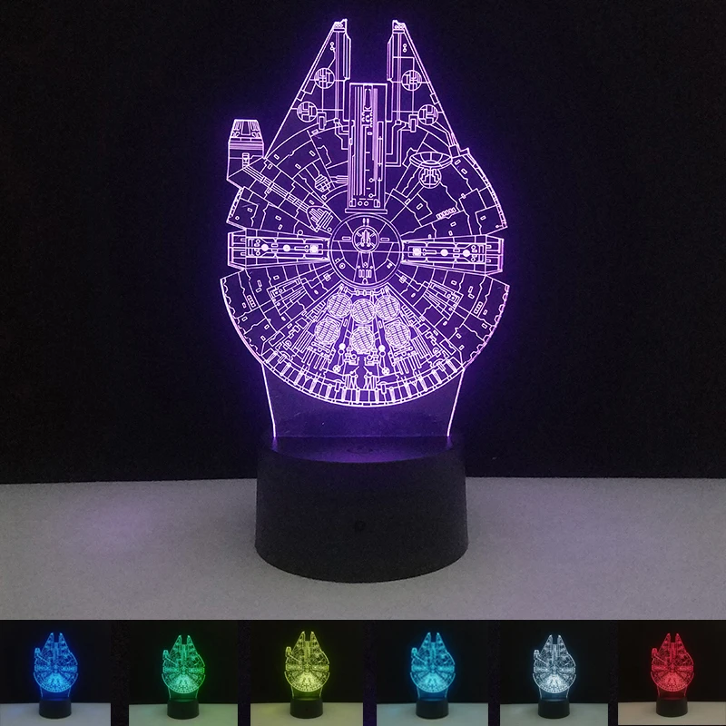 Millenium Falcon 3D illusion 7 Color LED Light Night Change Table Desk Lamp 