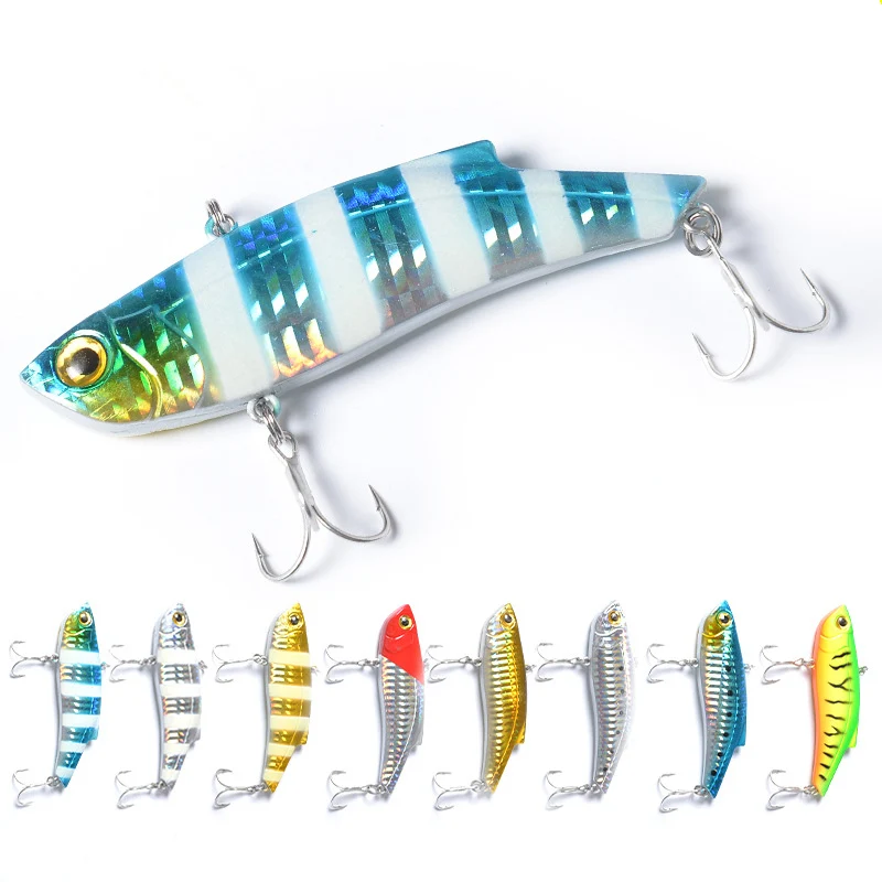 

1PCS 9cm /28.2g/34.2g Winter Sea Hard Fishing Bait Sinking VIB Bait 3D Eyes With Lead Inside Diving Swivel Jig Wing Bait Wobbler