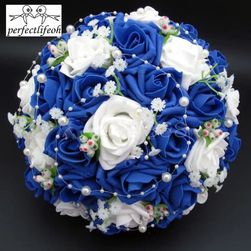 Wedding Bouquets Artificial Rose Flowers Pearls Lace Accents Ribbon