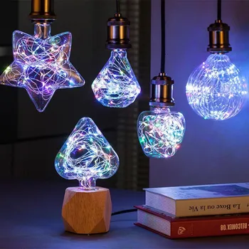 

Vintage Art Decoration Edison LED Copper Wire Filament String Bulb Lamp E27 RGB Colorful Flash Bulb Light for Christmas Party