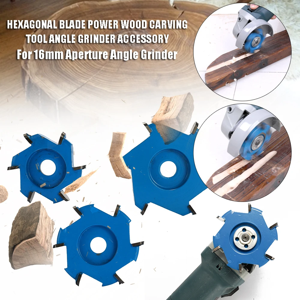 

Hexagonal Blade Fillet Power Wood Carving Tool Angle Grinder Accessory for 16mm Aperture Angle Grinder