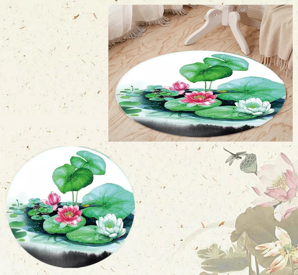 3D Пион цветок круглый ковер прикроватный коврик для спальни нескользящий коврик для ванной комнаты поворотный стул ковер коврик китайский стиль ковер с рисунком лотоса