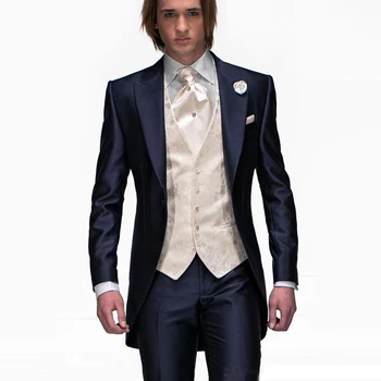 

New Navy Blue Custom Wedding Suit for Man Mens Groom Tuxedo 3 Pieces Jacket+Pants+Vest Best Man Groomsmen Suit