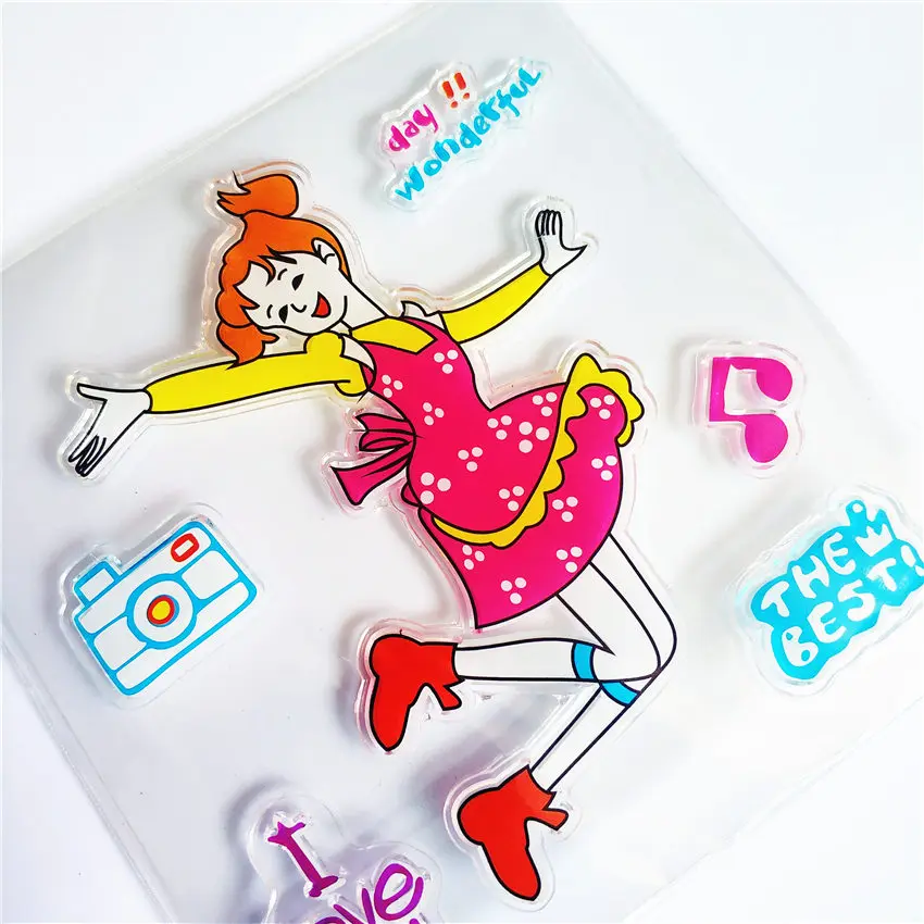 

Colorful Bouncing girl Transparent Clear Stamps / Silicone Seals Roller Stamp for DIY scrapbooking photo album/Card Making