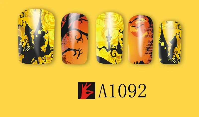 12 листов, красивые наклейки для Хэллоуина, переводные наклейки для ногтей, украшения для ногтей, инструменты для маникюра, дизайн тыквы, черепа, 1105