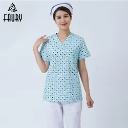 Женская одежда медсестра медико-хирургическая Форма цветочным узором Рубашка с короткими рукавами Костюмы больничных халатах Красота