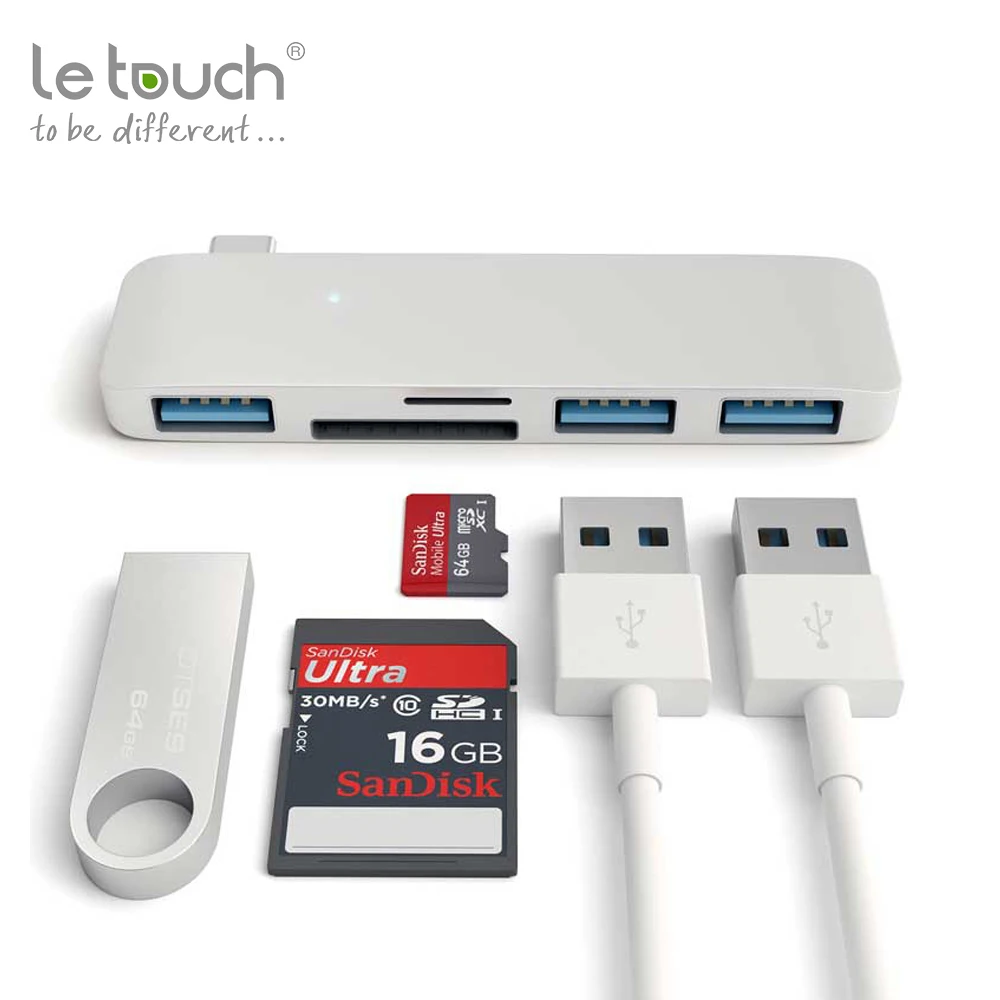 

5 in 1 USB C 3.0 Hub Aluminium Alloy Type-C Hub Adapter 3 Super Speed USB 3.0 Ports SD/TF Card Reader for Macbook Pro 5 Gbps