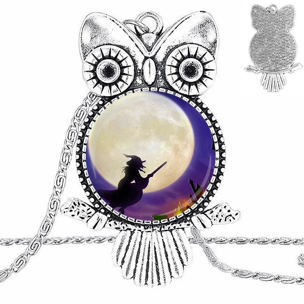 

EJ Glaze Witch Fashion Glass Cabochon Pendant Owl Necklace Choker Necklace Jewelry For Women Men
