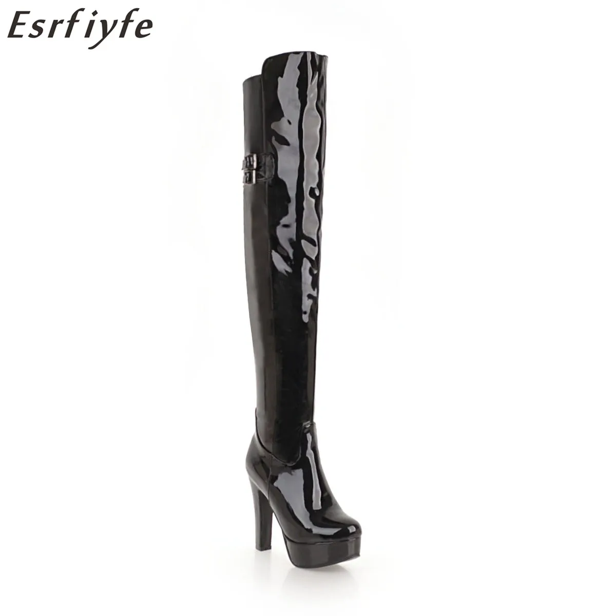 

ESRFIYFE New Size 48 Women Boots Patent Leather Over The Knee Boots for Women Black Red Sexy High Heels Long Ladies Party Shoes