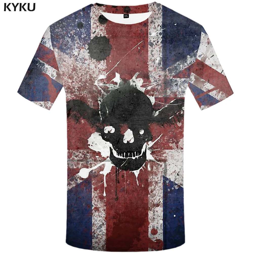 

KYKU Skull T Shirt Men Wing Hip Hop Tshirt British Flag Ink 3d Print T-shirt Anime Clothes Punk Rock Mens Clothing Streetwear