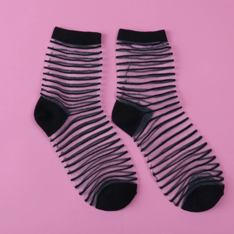 LIONZONE, новинка, женские корейские модные кружевные шелковые носки с рюшами, прозрачные черные сексуальные тонкие прозрачные носки - Цвет: MZF8651-2