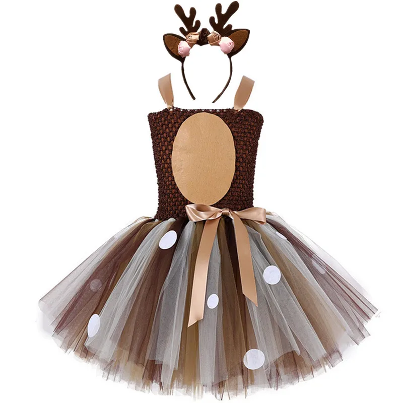 

Girls Deer Tutu Dress With Headband Halloween Costume For Kids Girls Birthday Party Dress Children Cosplay Animal Costume 1-10Y
