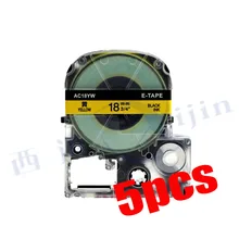 XIJIN 5pcs/lot Thermal Printer Ribbon Tape Compatible for KingJim Black on Yellow SC18YW 18mm x 8m