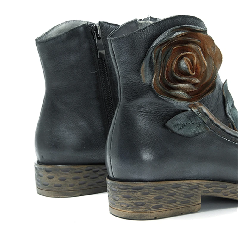 Socofy/ г.; зимние женские ботинки из натуральной кожи; винтажные Ботильоны на молнии ручной работы с цветами; женская обувь на массивном квадратном каблуке; Botas