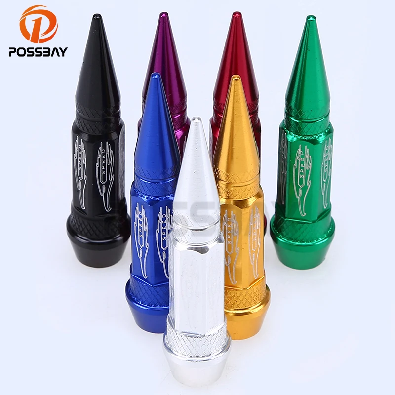 POSSBAY 4x Aluminum Car Tire Valve Caps Universal Wheel Air Cover Cone