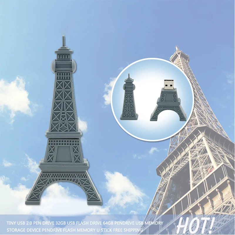 Купить Pendrive16gb карту флэш памяти с интерфейсом usb 4 ГБ серый Paris Tour Eiffel 8 ГБ 32 ГБ 64 ГБ ручка флэш накопители usb памяти Эйфелева башня usb флэш памяти