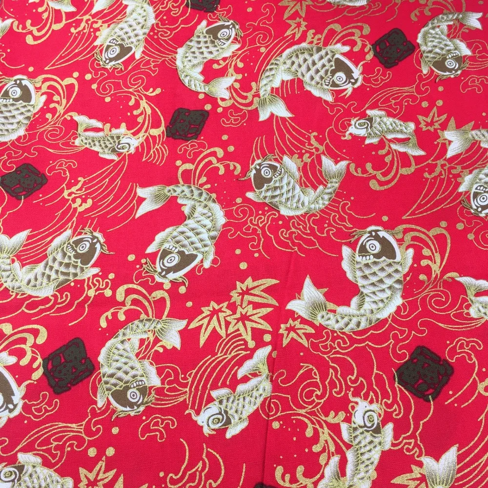 Sraekar, атласная бронзовая Реактивная Печать Японский Стиль карп Сакура бабочка Обычная хлопковая ткань DIY скатерть игрушка шитье ремесло