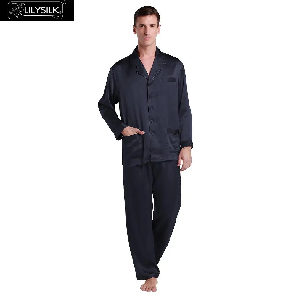

LilySilk Pajamas Set For Men 100 Pure Silk 22 momme Luxury Natural With Contrast Trim Clothing Free Shipping Clearance Sale