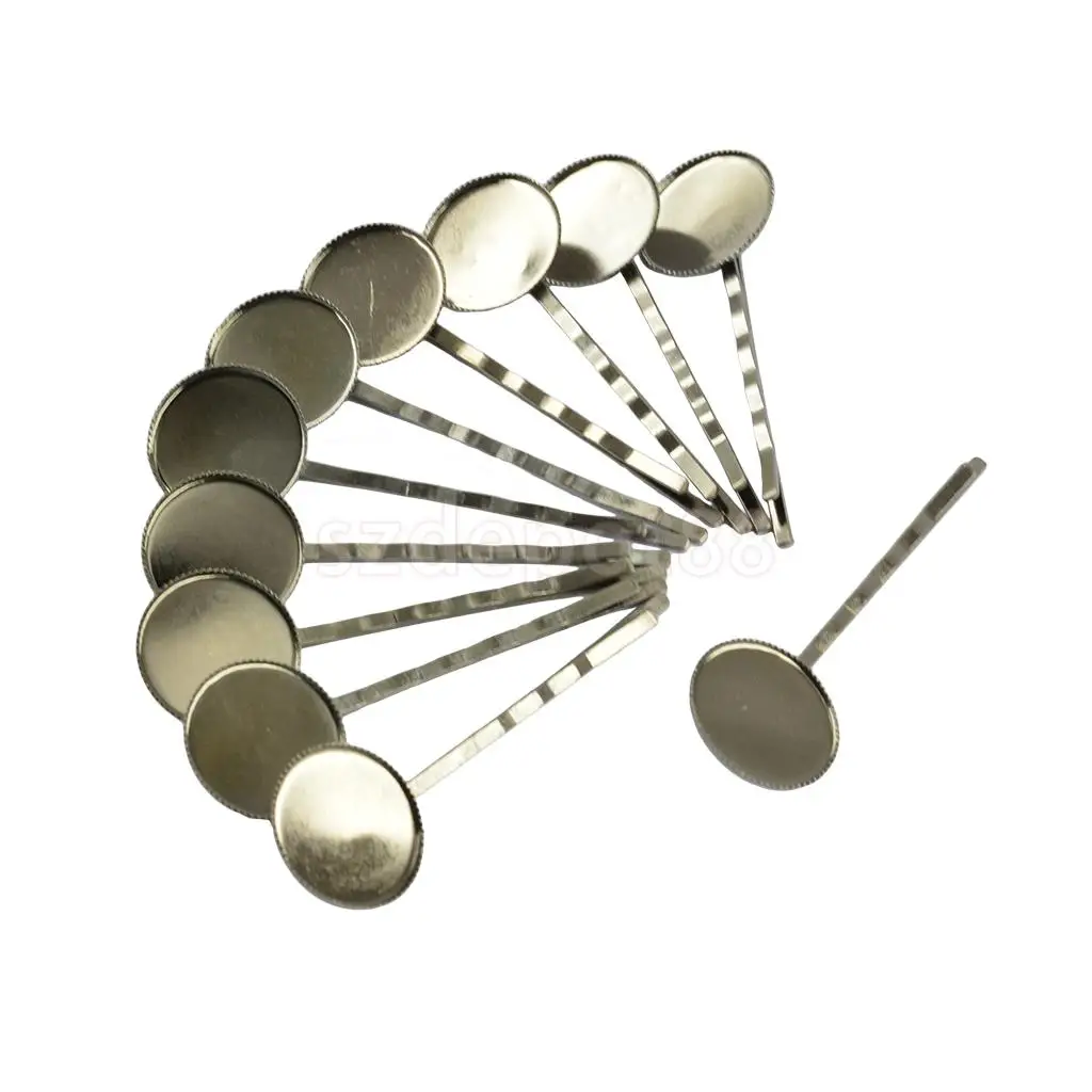 10 Pieces Vintage Brass Hair Slide with 18mm Pad Cabochon Bezel Setting Tray DIY Finding Craft 