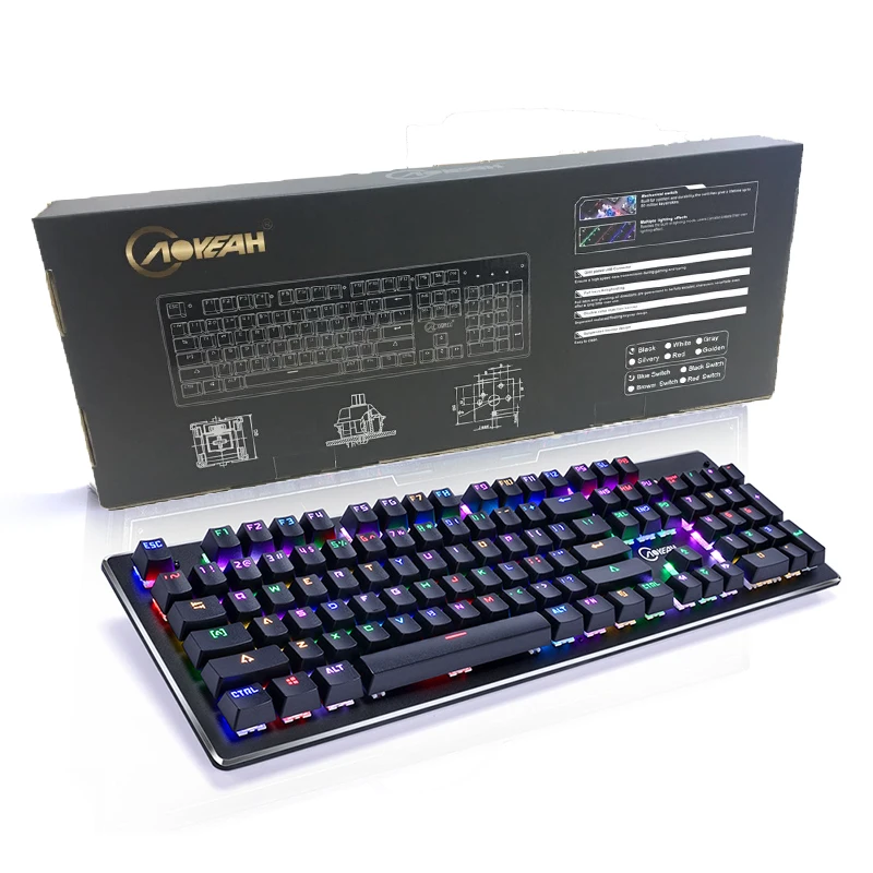 AOYEAH USB Проводная Механическая RGB игровая эргономичная мультимедийная клавиатура