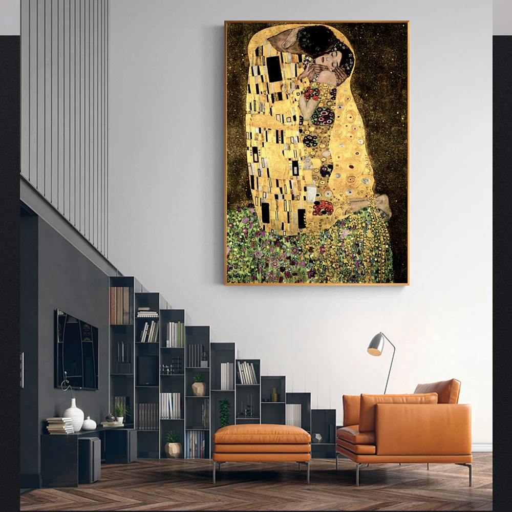 Gustav Klimt Kiss известные картины на холсте репродукции на стене классический портрет плакат для гостиной Куадрос Декор