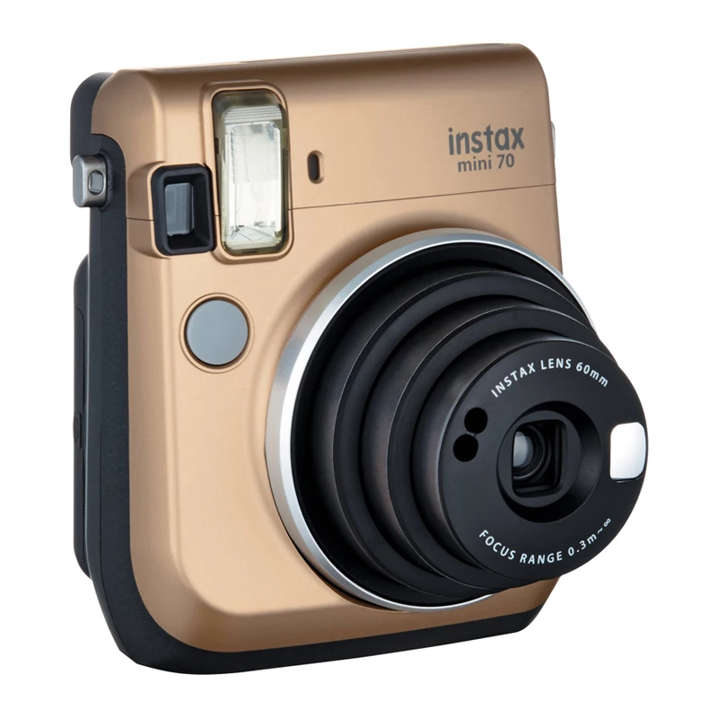 Фотокамера моментальной печати Fujifilm Instax Mini 70 Gold со стильным плечевым ремнем+ фотопленка моментальной печати Fuji 100