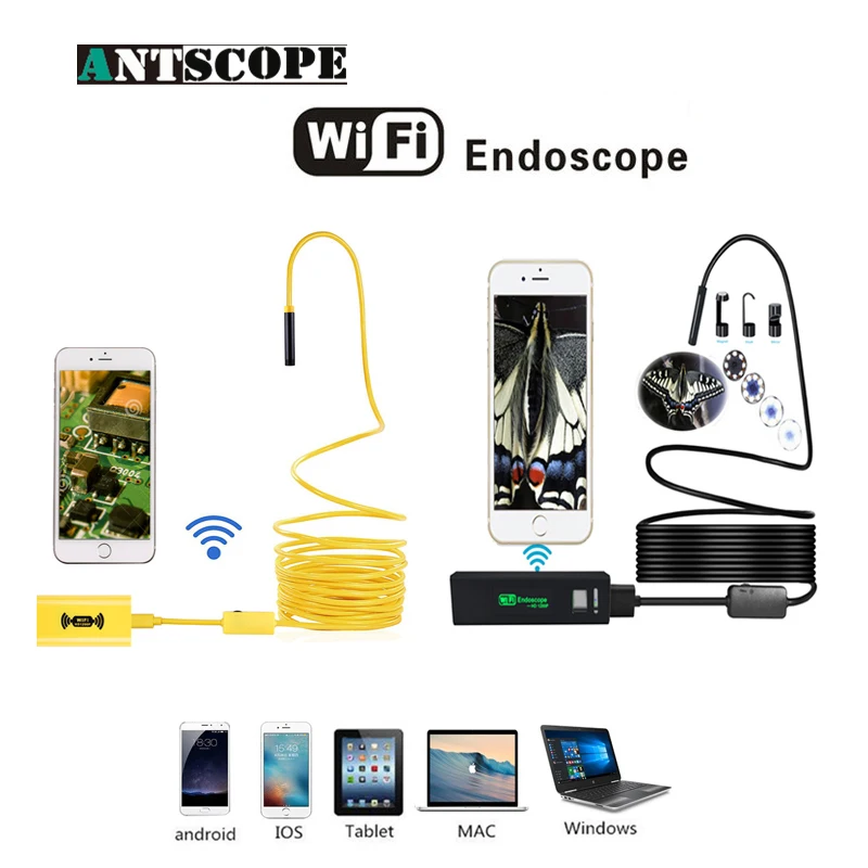 

Antscope Wifi 8mm Endoscope 2/3.5/5/10M Yellow Hard Tube 1200P Android iOS Black Softwire Mini Camera Inspection Boroscopio 19