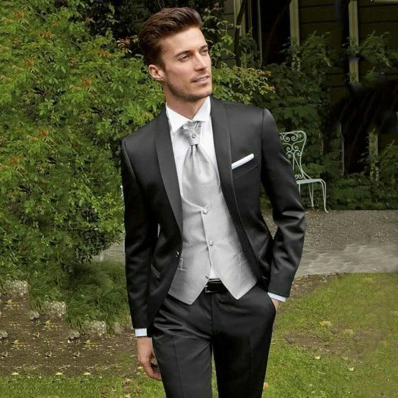 Grey Vest Black Men Suits for Wedding Suits Groom Wedding Tuxedos Man Blazers Jacket Classic Costume Homme 3Piece Slim Fit Terno Masculino