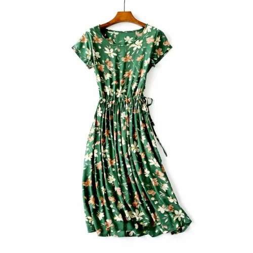 

M--2XL -- Rayon Gardenia flowers romantic smooth dress cool breathable dress
