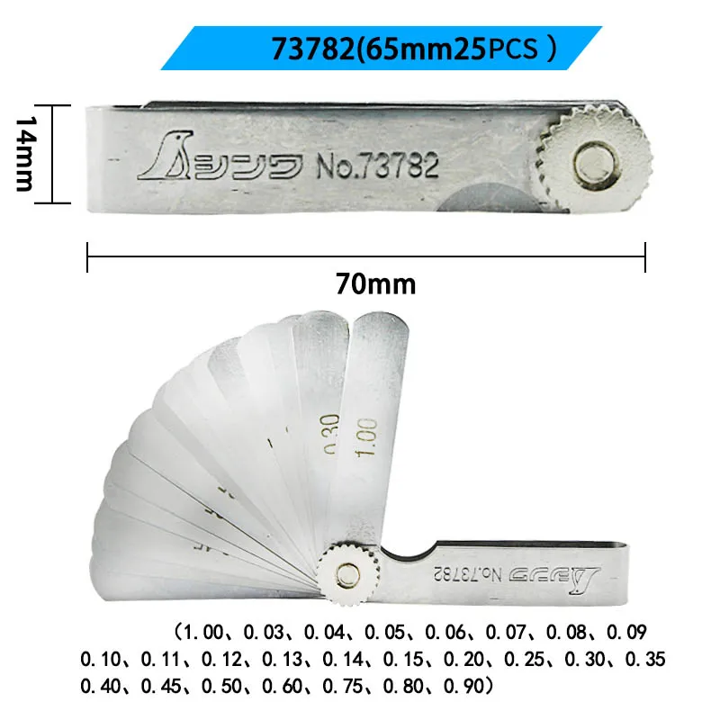 SHINWA Feeler gauge gap линейка нержавеющая сталь толстый Калибр толщина Калибр Высокая точность 1,0-0,02 мм 65 мм 25 шт