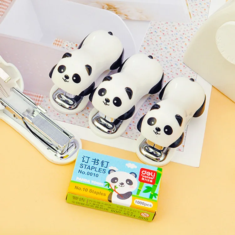 

Cute Cartoon Panda Mini Stapler NO.10 Staple Plastic Portable Kawaii Stapler Paper Office Accessories Mini Binder Stationary Set