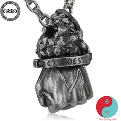 Панк готика Настоящее 925 ожерелье из состаренного серебра Hercules кулак индивидуальный кулон, ожерелье Domineering для мужчин