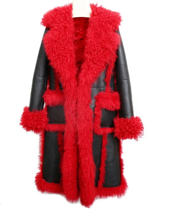 

New Design Lady's Real Spain Merino Genuine Leather Sheepskin Fur Long Winter Jackets Winter Coat Women