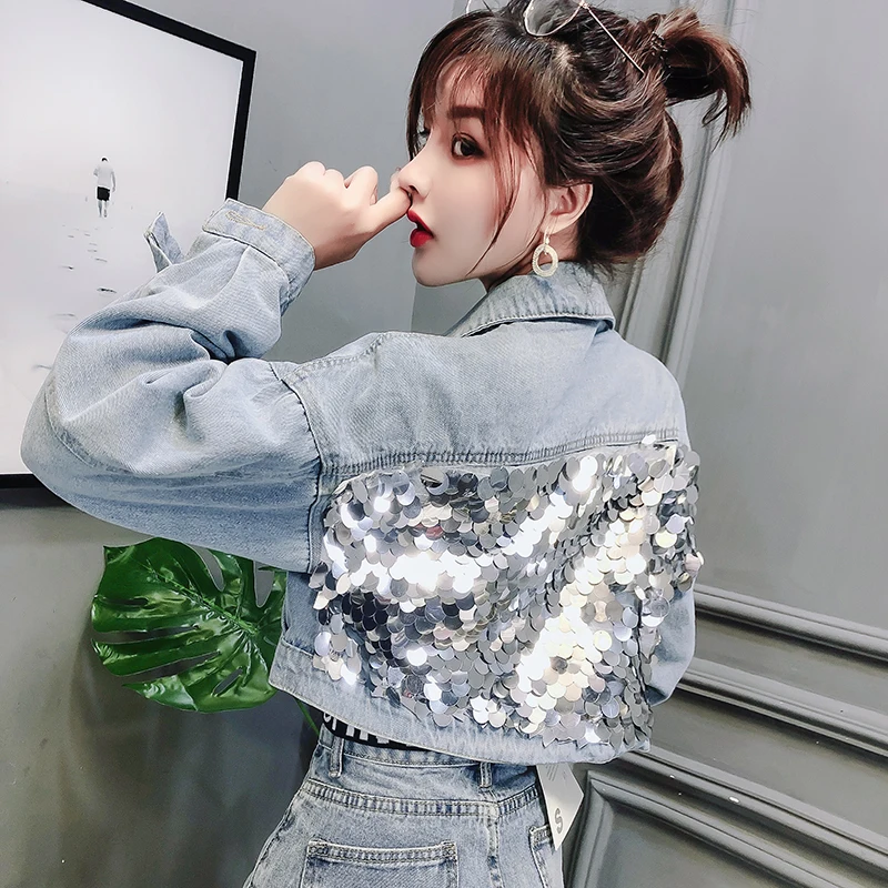 

New Women Jaket Jean denim Coat Jackets Sequins Spring Autumn 9CT0041