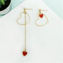Модные женские серьги-гвоздики в форме сердца, асимметричные серьги с красным сердцем для женщин, модные ювелирные изделия, серьги