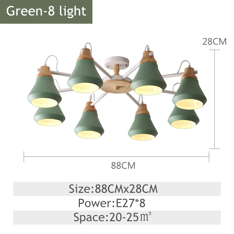 TRAZOS Lustre деревянная люстра для Железный Абажур для гостиной светодиодный Люстра Освещение Люстры Para Sala De Jantar домашняя лампа - Цвет абажура: Green 8light