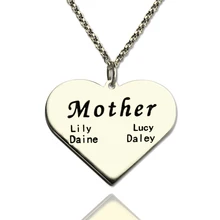 Wholesale Engraved Name Necklace Heart Shape Inital Pendent Hand Stamp Silver Jewelry Nameplate Gift For Mom