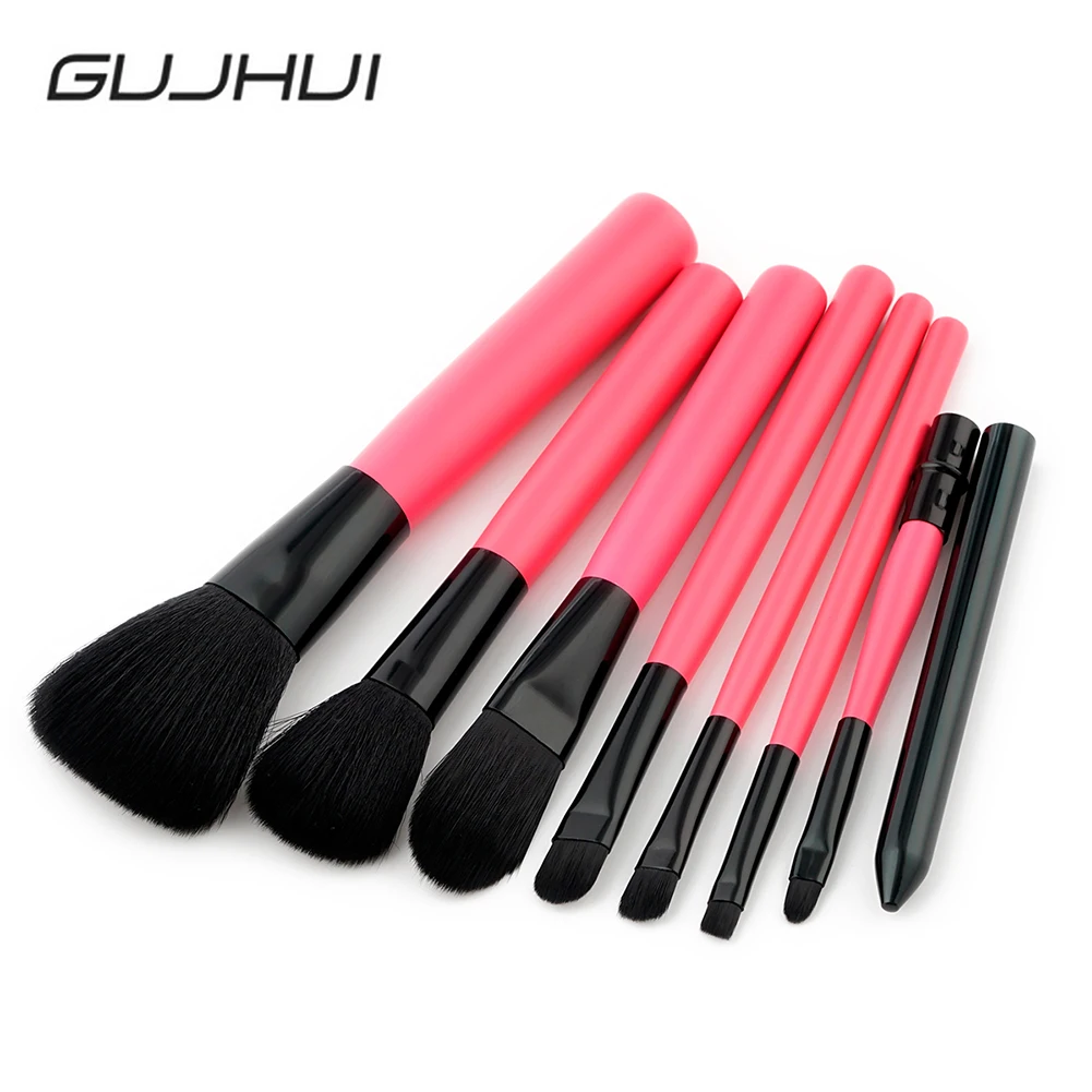 

GUJHUI 7Pcs/Set Wood Handle Makeup Brushes Powder Foundation Eyebrow Blush Concealer Brush