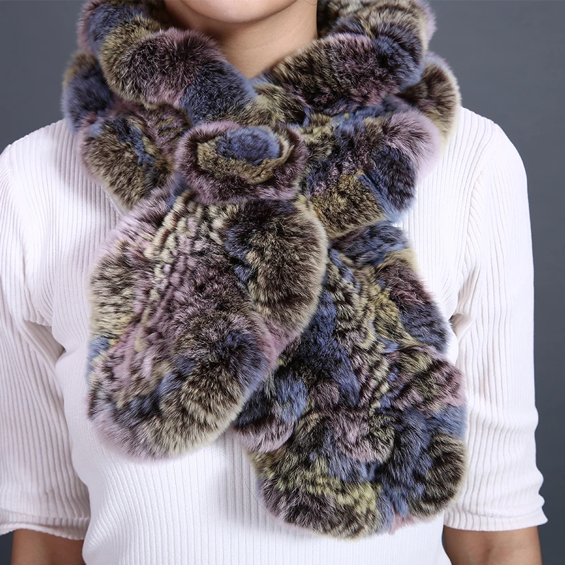 Real Rex Fur Scarf For Women Winter Neck Fur Collar Scarves Ruffled