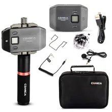 Comica CVM-WS50(B) Wireless Lavalier Microphone UHF 6-Channel with Handle Grip for Camera DSLR Smartphone iPhone X 8 8 plus 7 6s