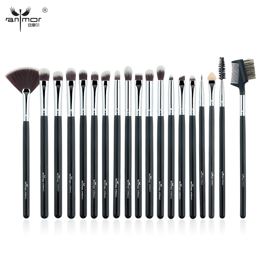

Anmor 19 PCS Professional Eye Makeup Brushes Set Synthetic Blending Make Up Brush Tools Silver Black Color H-19