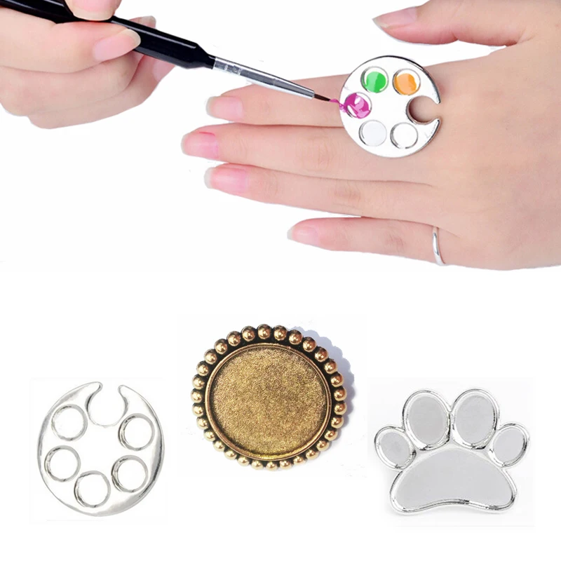 

1pcs Stainless Steel Nail Polish Palette DIY Color Painting Drawing 3 Style Mini Finger Hand Ring Manicure Nail Art Equipment