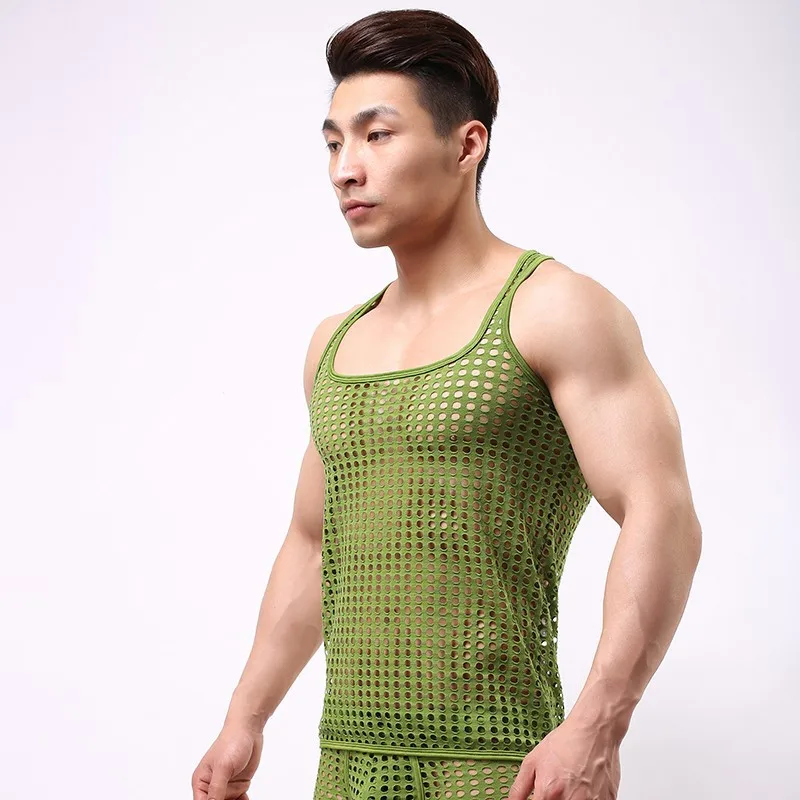 2021 WOXUAN Brand Man Funny Mesh See Through Tank Tops/Gay Addicted Cut Outs Sleeveless