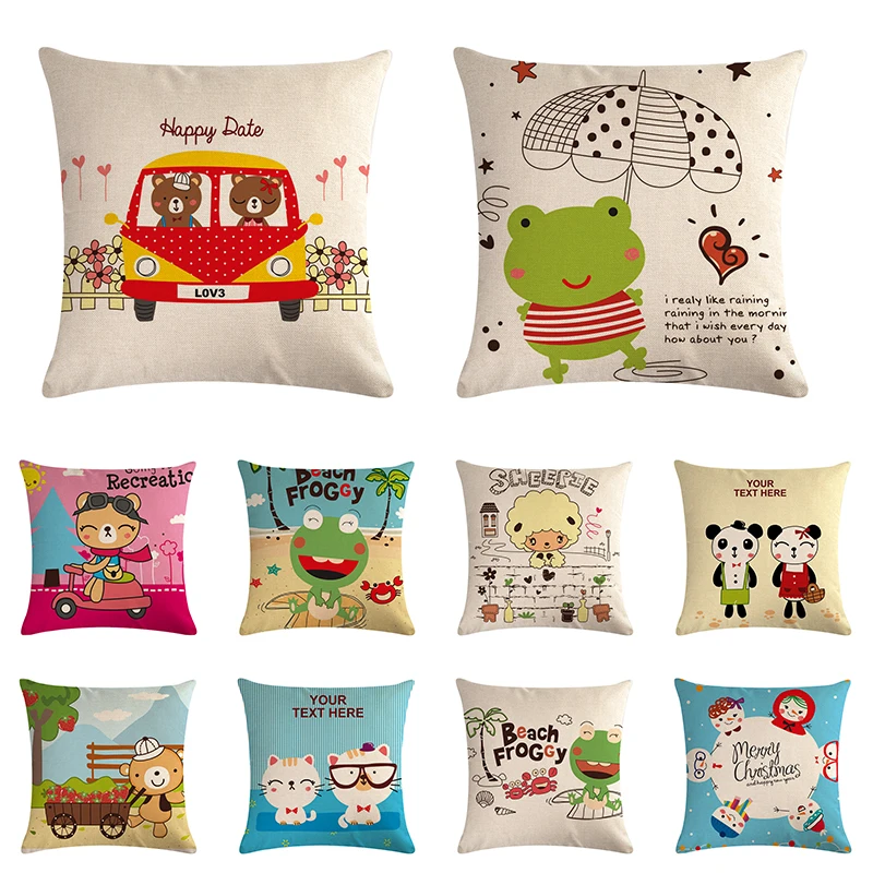 Cartoon Cat Cut Cotton Linen Throw Pillow Case Sofa Cushion Cover Home Decor