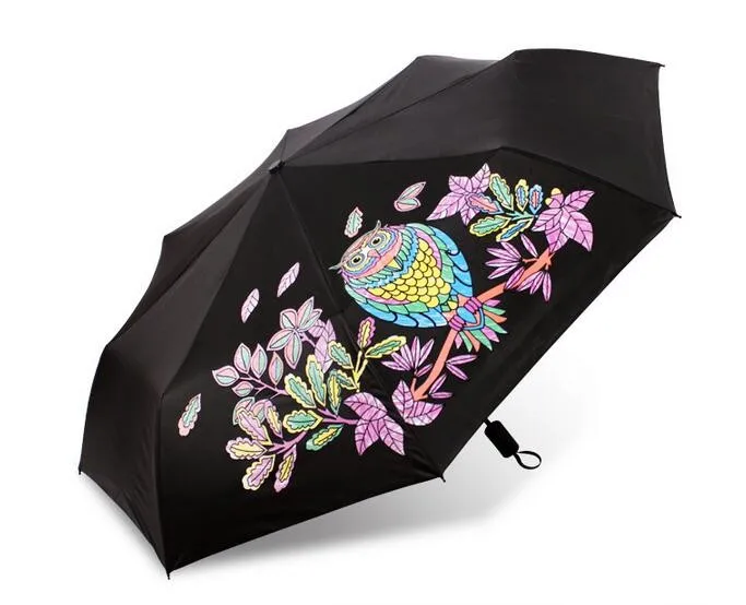 Креативный, меняющий цвет, милый, с совой, трехскладной, волшебный зонтик, дождь, для женщин, mujer, новинка, хороший выбор для подарка